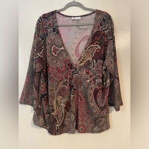 Women’s dress barn y2k babydoll top 2X paisley print liquid knit